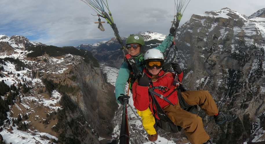 Vintervinger over Alperne,- en tandemflyvning for livet med Ellen i Gimmelwald & Mürren